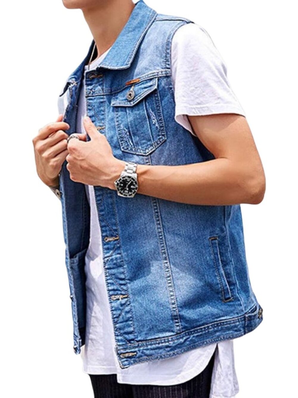 NWT Sleeveless Jean Jacket Denim Vest S Light Wash